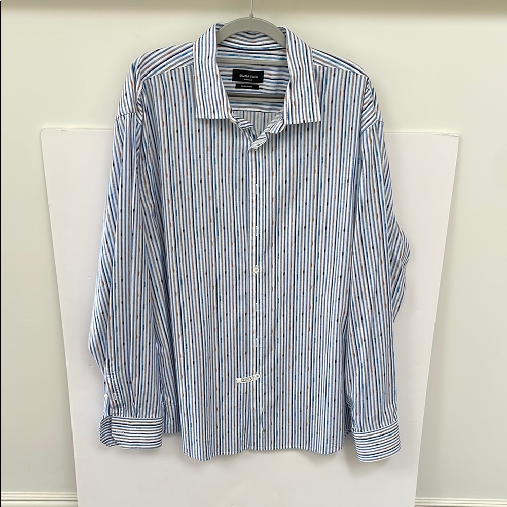 Bugatchi Blue and White Casual Button Down Shirt
